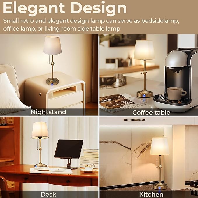 Rechargeable Cordless Table Lamp: Battery Powered Lamp,3 Level Brightness - Bedside Night Lamp, Ambient Light for Restaurant, Home, Bedroom, Dining Room, Camping, Cafe(Gold)