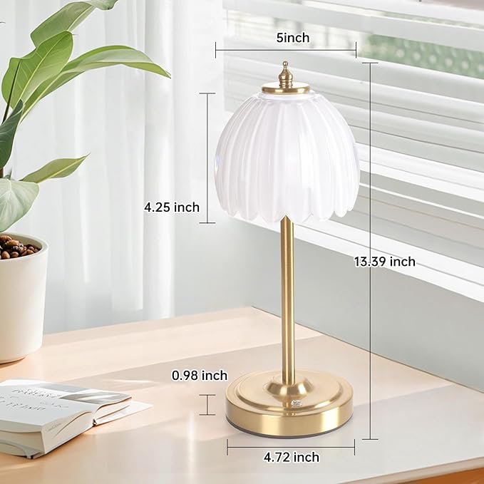Set of 2 Cordless Table Lamp with 5000mAh Battery & Touch Control - 3 Adjustable Color Temperatures, Dimmable RechargeableTable Lamps for Bedroom, Office Desk, Nightstand (White Tulip)