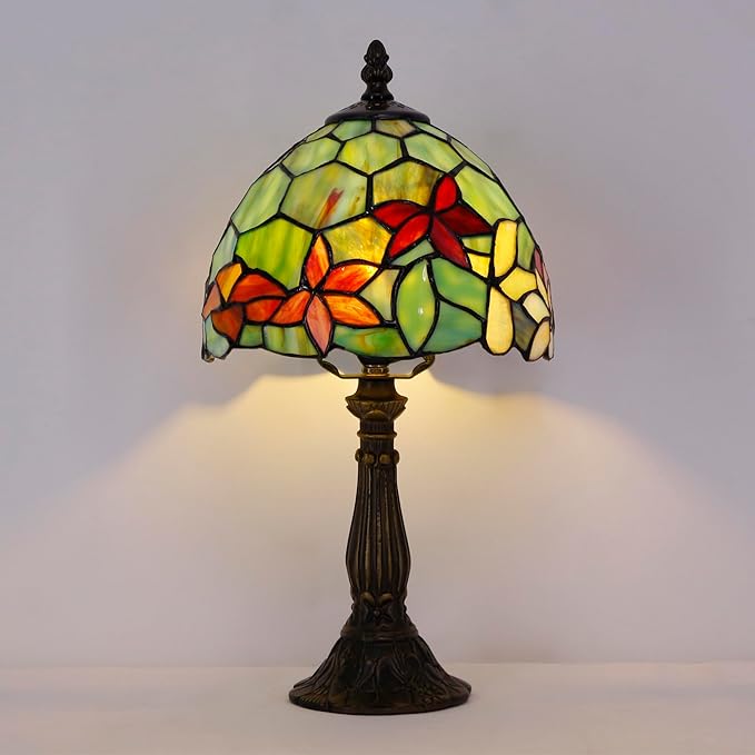 Tiffany Lamp Touch Control Table Lamp Red Yellow Green Flowers Stained Glass Desk Lamp 8X8X14.5 Inches Reading Light