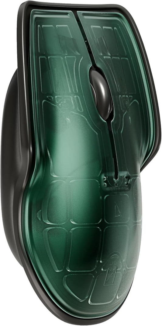 LUNAR ARTEFACTS Ambidextrous Rechargeable Bluetooth Wireless Computer Mouse Green Translucent with Black Powder Coated Aluminum, USB-C