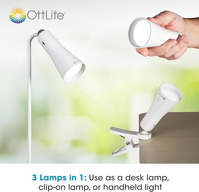 OttLite Switch 3-in-1 Rechargeable Task Lamp, Clearsun, White, Retail