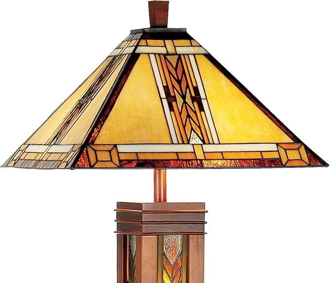 Robert Louis Tiffany Mission Rustic Tiffany Style Floor Lamp with Night Light 62.5" Tall Walnut Wood Column Square Geometric Stained Glass Shade Decor for Living Room Reading House Bedroom