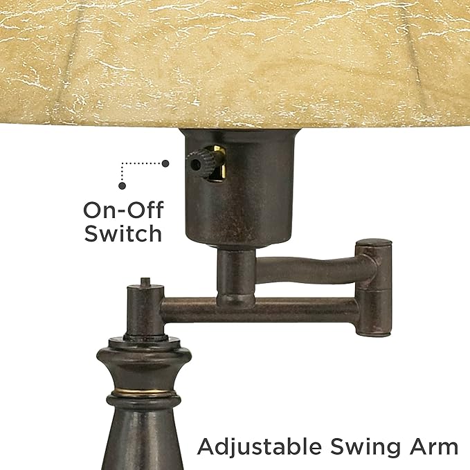 Regency Hill Andrea Rustic Traditional Natural Cottage Swing Arm Desk Lamp 22 1/2" High with USB Charging Port Bronze Metal Faux Leather Shade for Living Room Bedroom House Bedside Nightstand