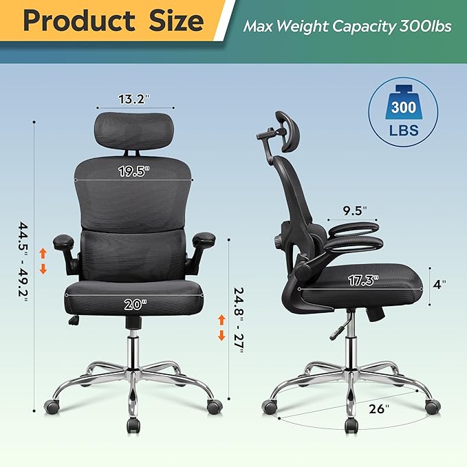 DEVAISE Office Chair, Breathable Black Mesh Elegance with Ergonomic Comfort for Professionals & Gamers