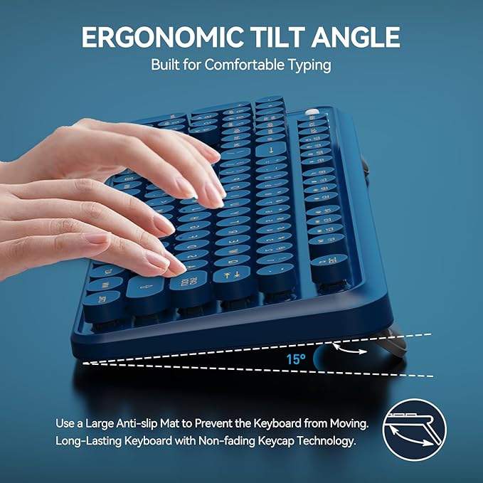 Wireless Keyboard and Mouse Combo with Switch Button- 2.4GHz Cordless Typewriter Keyboard | Auto-Sleep | USB Receiver for Windows PC/Laptop - Dark Blue