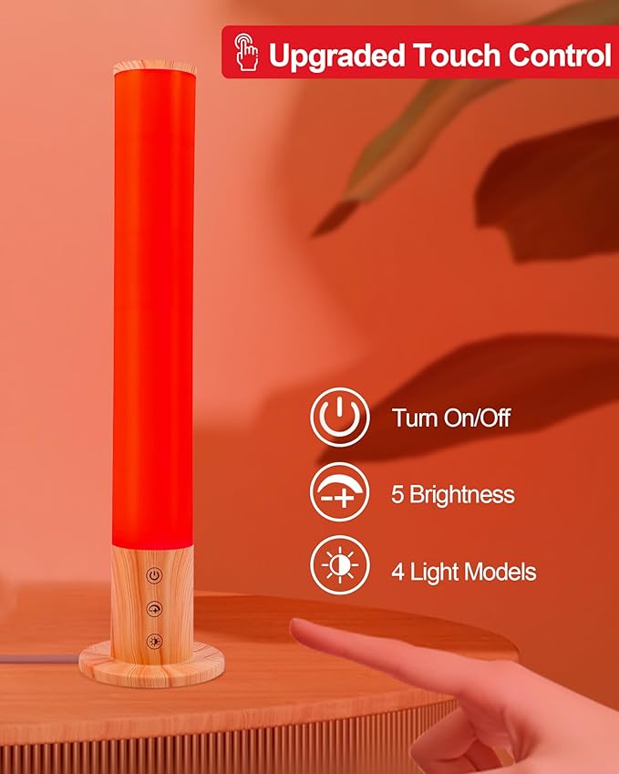 Red Light Night Light Lamp for Sleep GlowPillar Red Nightlight Desk Lamp with 670nm Wavelength Multi-Color and Brightness Options Remote Control USB Charging Elegant Design
