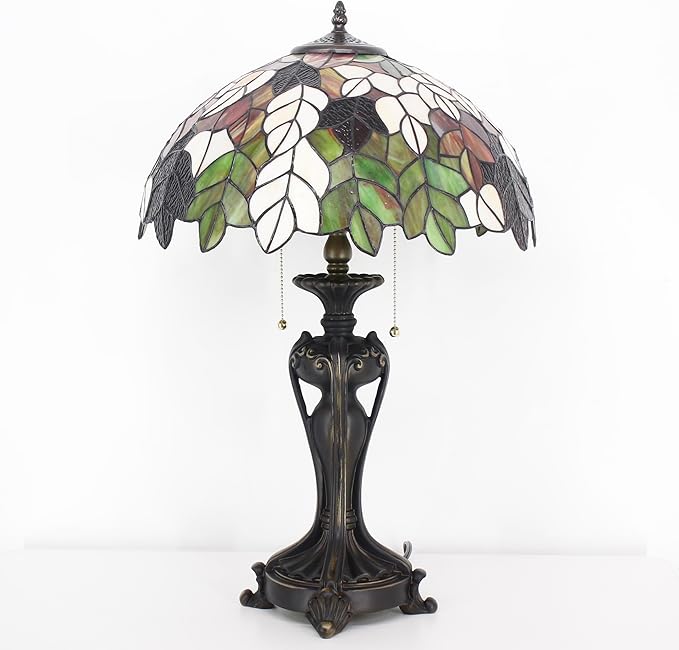 Tiffany Stained Glass Table Lamp 16X16X24 Inch Maple Leaf Style Desk Bedroom Living Room Antique Reading Light (Maple Leaf)