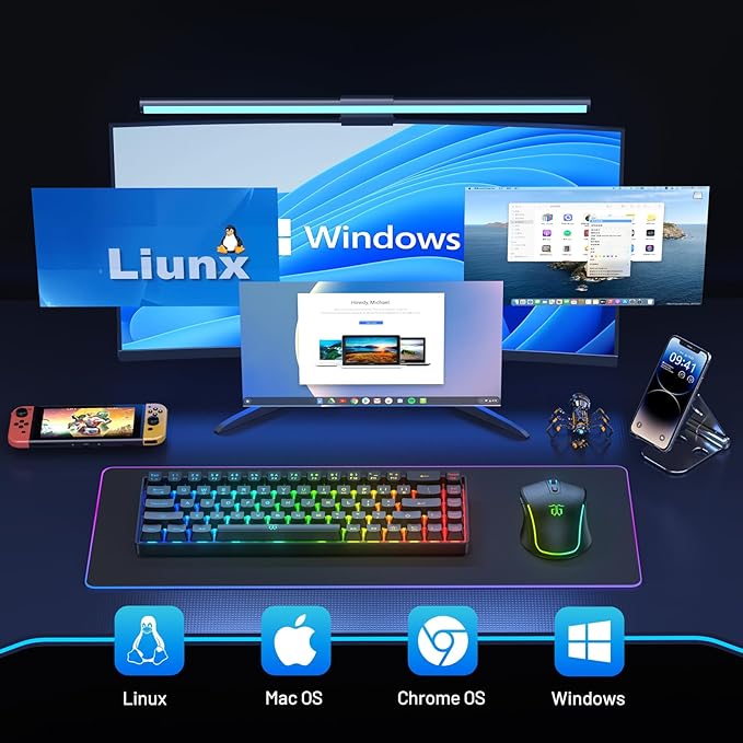 Snpurdiri 60% Wireless Gaming Keyboard and Mouse Combo,LED Backlit Rechargeable 2000mAh Battery,Small Membrane But Mechanical Feel Keyboard + Popular RGB Mice for Gaming,Business Office