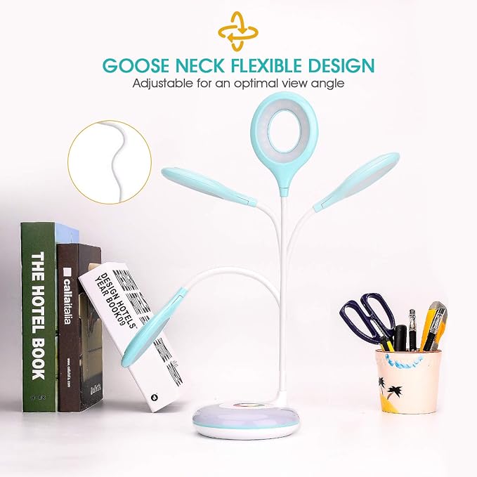 2 Pack LED Desk Lamp Cordless Rechargeable Battery Operated Table Light Adjustable Gooseneck Dimmable Touch Control Color Changing RGB Eye-Caring Base Night Light for Kids with USB Charging Cable
