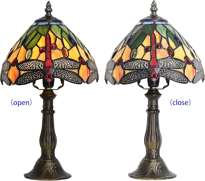 Tiffany Table lamp 8-inch Small Stained Glass lamp in a Vintage Dragonfly Pattern Style can be Used as a Decoration for The Living Room Bedside in The Bedroom or Desk