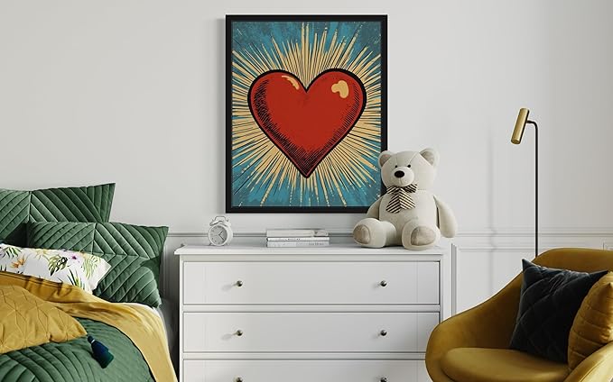 Heart Pop Art Poster Print, Vintage Retro Wall Art Decor Paintings Classic Artwork for Bedroom Living Room Decorations. 43 (Heart, 16 x 20 inches, Unframed)