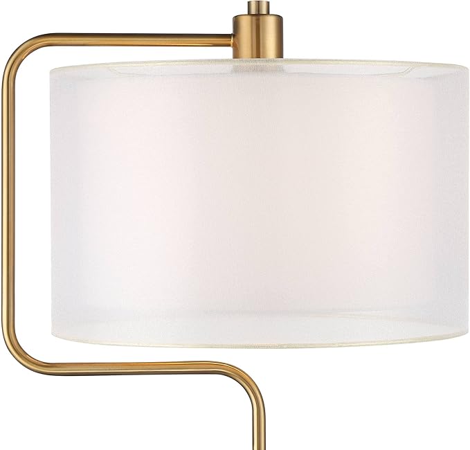 Possini Euro Design Carlyle 30 1/2" Tall Large Mid Century Modern Glam Luxe Desk Lamps Set of 2 USB Port AC Power Outlet Gold Black Metal White Shade Home Office Living Room Charging Bedroom Bedside