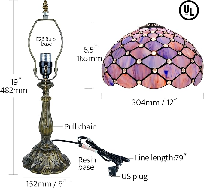 Tiffany Lamp Vintage Deep Blue Stained Glass Bead Table Lamp Desk Bedside Reading Light Decor Bedroom Living Room Home Office D12*H18 Inches