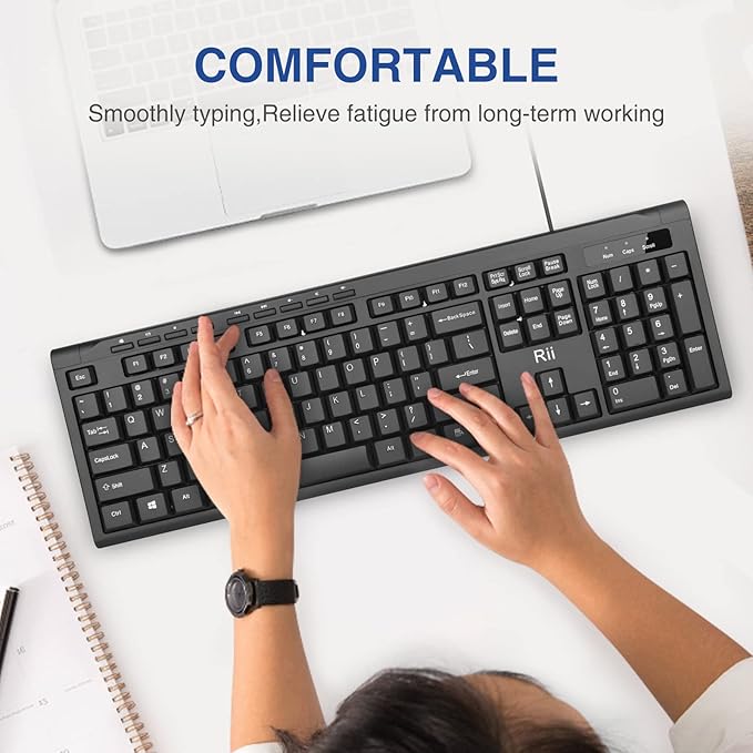 Rii RK907 Ultra-Slim Compact USB Wired Keyboard for Mac and PC,Windows 10/8 / 7 / Vista/XP (Black) (2PCS)