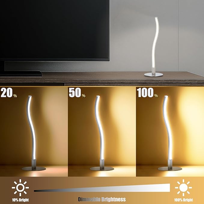 Spiral Lamp for Office,3 CCT 2700K/4500K/6500K Stepless Dimmable Silver Table lamp with USB Adapter,Modern Nightstand Lamp,Unique Bedside Table Lamps,Small Lamp for Nightstand,Living Room,Bedroom