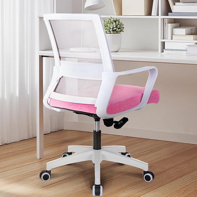 NEO CHAIR Office Chair Gaming Desk Computer Chair Ergonomic Mesh Mid Back with Wheels Lumbar Support Comfy Swivel Adjustable for Home (Pink)