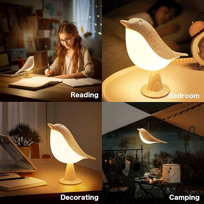 VViN 2 in 1 Small Desk Lamp, Bird Cordless Table Lamp with 3 Color Temperature Dimmer and Touch Sensor - Rechargeable Battery Night Light for Kids, Bedroom, Bedside, and Outdoor Use