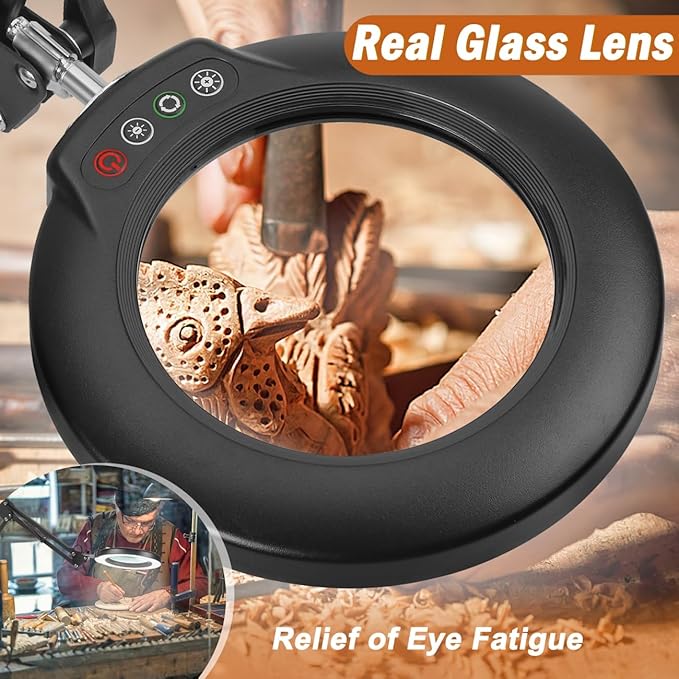 Veemagni 10X Magnifying Glass with Light, 5 Color Modes Stepless Dimmable 2-in-1 Desk Lamp and Clamp, LED Lighted Magnifier with Light and Stand, Hands Free for Craft Repair Hobby Painting Close Work