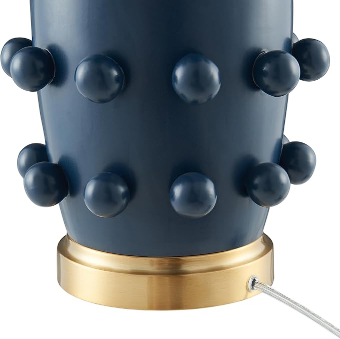 Henn&Hart 25.5'' Modern 1-Light Ceramic Table Lamp with Spherical Orbs on Lamp Body with White Fabric Drum Shade for Living Room, Bedroom, or Office, Matte Navy