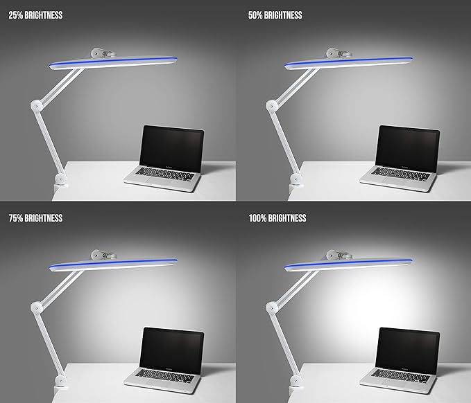 Neatfi XL 2,200 Lumens LED Task Lamp, 24W, 117 SMD LEDs, 23-Inch Ultra-Wide, 4 Brightness Levels, 3 Light Modes, Dimmable, Eye-Caring, Glare-Free (CCT with Clamp, White)