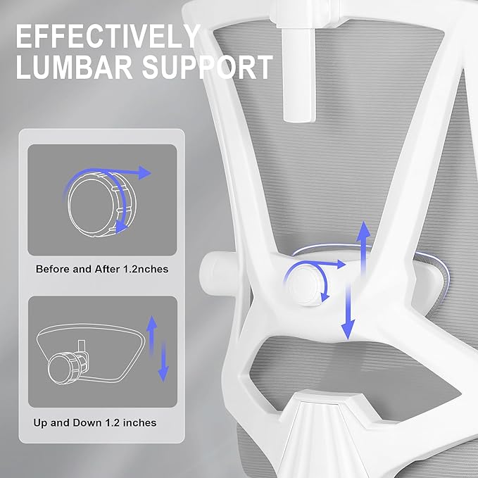 Misolant Ergonomic Office Chair with Footrest, Ergonomic Desk Chair with Adjustable 2D Lumbar Support, High Back Computer Chairs with Adjustable Headrest, Gray Comfortable Executive Office Chair