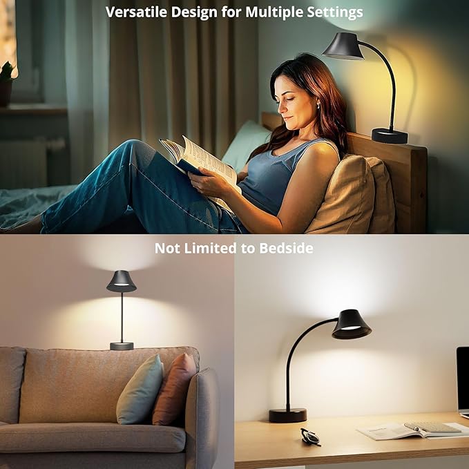 TONYFUL Bed Reading Light, Eye Care Headboard Lamp, No Drilling Headboard Light, 5 Color Temperatures & 10 Brightness Bed Lamp, Flexible Gooseneck, Top Ambient Lighting Bedside Lamp(Black)