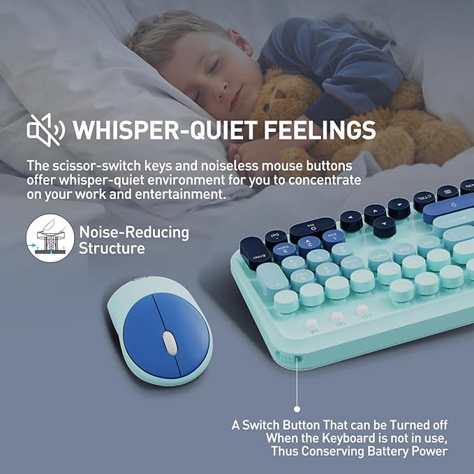 Wireless Keyboard and Mouse Combo with Switch Button- 2.4GHz Cordless Typewriter Keyboard | Auto-Sleep | USB Receiver for Windows PC/Laptop - Blue Gradient