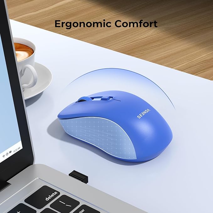 seenda Wireless Mouse, Bluetooth & 2.4G USB Dual Mode for Laptops & Computers - Mac & Windows Compatible - Blue