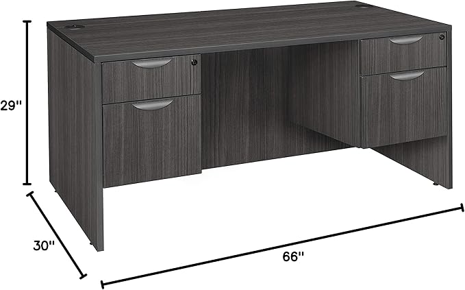 Regency Legacy Double Pedestal Desk with Four Drawers, 66", Ash Grey