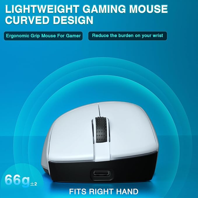 SOLAKAKA SM805 Lightweight Wireless Gaming Mouse,24000 DPI,Tri-Modes Connection,BT5.0/Type-C Wired/2.4G Wireless Mouse Gaming with 2 Side Buttons, Engineering Grip Custom Mouse for Gamer,White