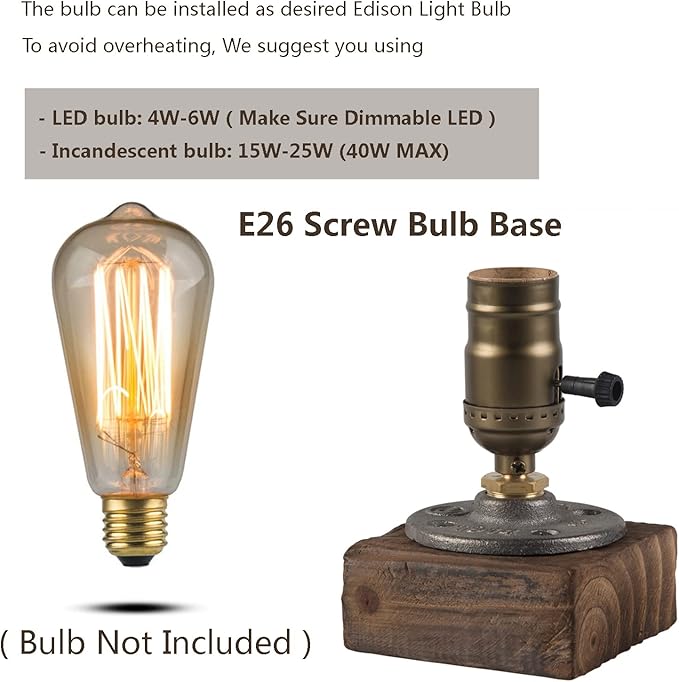 OuXean Vintage Table Lamp, Industrial Dimmable Nightlight Steampunk Desk Lamp with E26 Lamp Holder for Bedroom Living Room Home Art Display Cafe Bar Studio Antique Decor(Without Bulb)