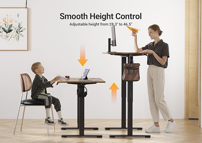 Seang Electric Standing Desk Adjustable Height, 40 x 24 Inch Sit Stand Desk with T-Shaped Frame, 3 Memory Presets & Cable Management for Home Office Computer Workstation, Black Frame/Rustic Brown Top