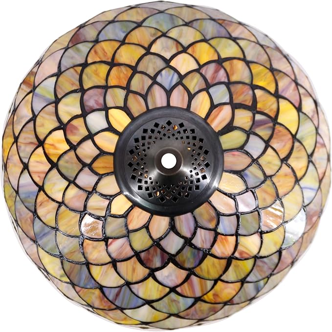 Tiffany Table Lamp Fish Scales Stained Glass Desk Reading Light 16X16X24 Inch Metal Leaf Base for Bedroom Living Room Home Office