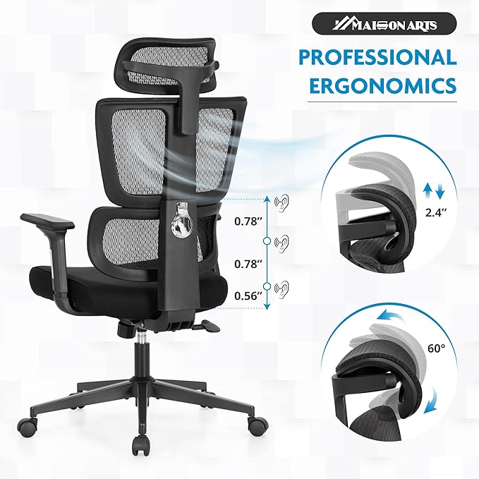 MAISON ARTS Ergonomic Mesh Office Chair, High Back Comfortable Task Chair, Modern Desk Chair with Adjustable Lumbar Support and Headrest - Extra Support for Neck and Upper Back