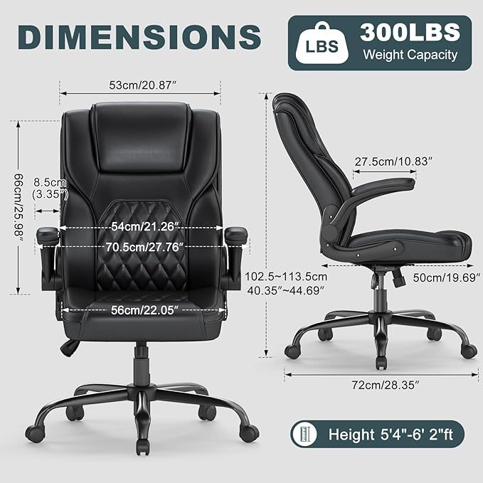 AnyGod Executive Office Chair, Comfy Ergonomic Computer Desk Chairs with Flip-up Armrests, Lumbar Support, High Back, 360° Swivel and Rocking Function for Home Office