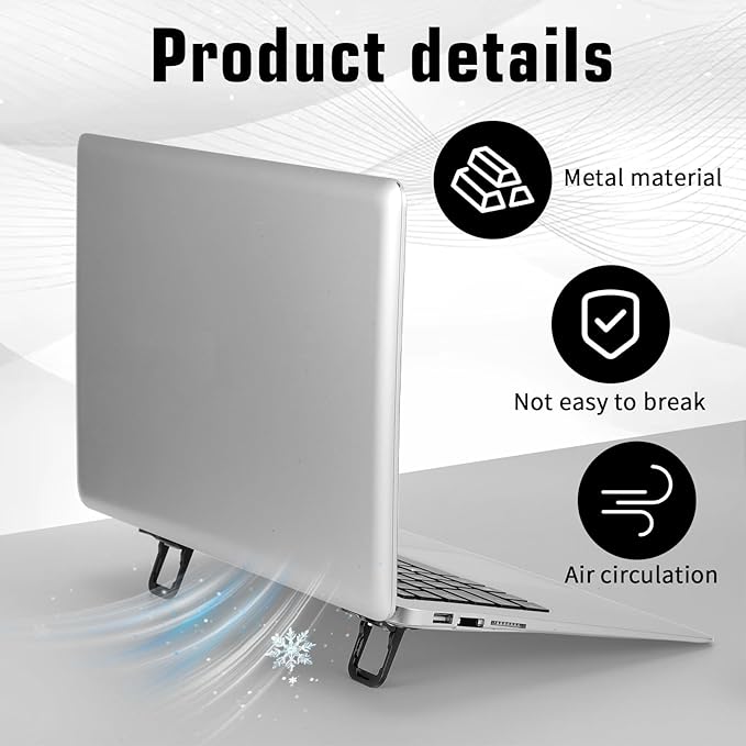 2 PCS Large Size Zinc Alloy Mini Foldable Laptop Stand for Desk, Portable Computer Keyboard Riser with 2 Adjustable Angles, Self-Adhesive Invisible Laptop Riser, Mini Metal Laptops Feet Lifter