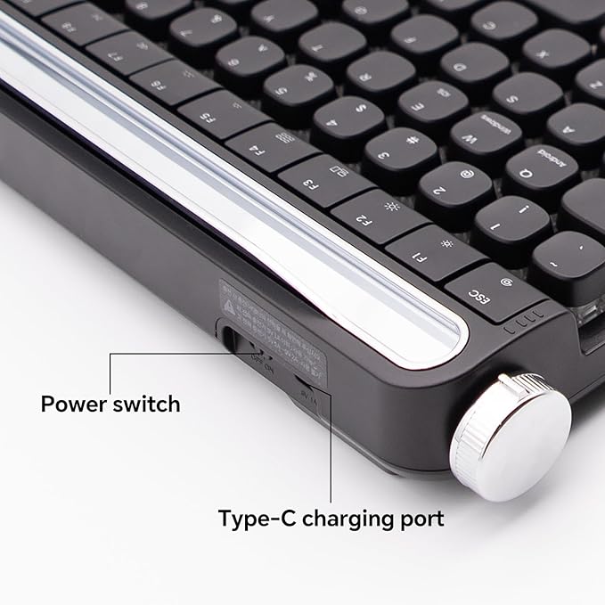 Retro Typewriter Mechanical Keyboard with Tablet Stand, 100 Keys LED Backlit, ABS+PBT Keycaps, Wired/Bluetooth, Blue Switch, Compatible with Windows/Mac/iOS/Android (Black)