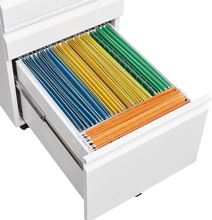 3-Drawer Metal File Cabinet with Lock & Wheels – Rolling Under-Desk Storage for Letter/Legal/A4 Folders, Home & Office Use (Assembly Required)