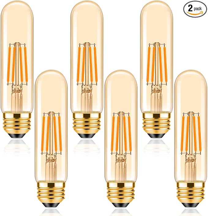 ToBeGreat T30 Light Bulbs 4 Watt Equivalent 40W Bulb E26 Tubular Bulbs T10 LED Bulb Warm White 2200K,Desk Lamp,Bedbroom Bathroom Dimmable,Chandelier (Amber, 5 in (6pack))