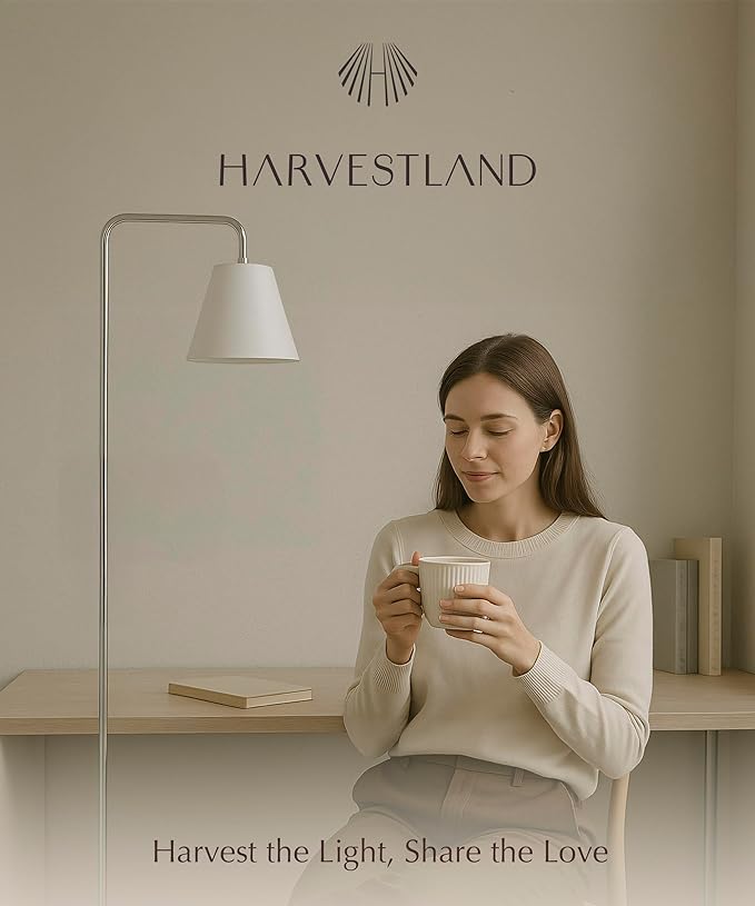 HarvestLand Steady Brushed Nickel Floor Reading lamp – Adjustable Standing Lamp with Solid Base, Reading Lamps Floor Standing, Grey Reading Floor Lamp for Living Room or Over Chair Use