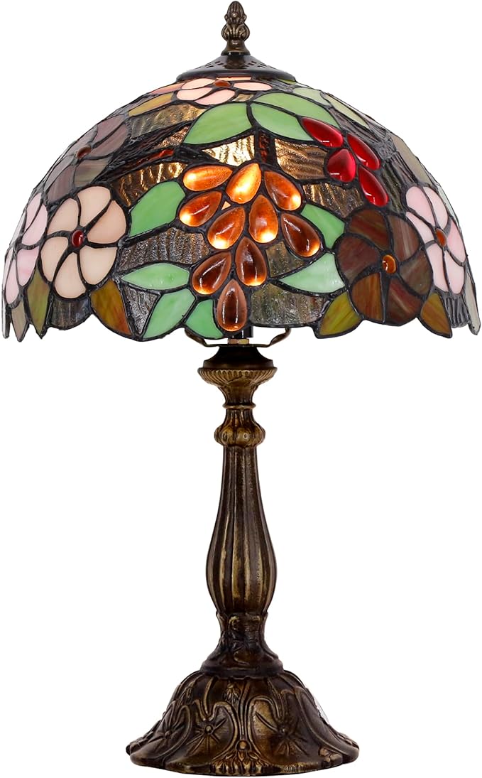 Tiffany Lamp Touch Control Table Lamp Purple Red Stained Glass Desk Lamp 12X12X19 Inches Grape Style Reading Light