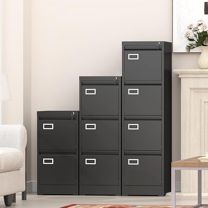 GREATMEET 2 Drawer File Cabinet with Lock, Small Metal File Cabinets for Home Office 2 Drawer, Black Vertical Filing Cabinets for Letter/Legal/A4/F4 Size File,Assembly Require