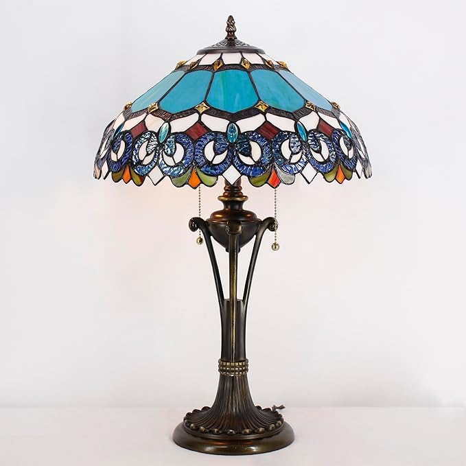 Tiffany Table Lamp Blue Stained Glass Desk Lamp 16X16X24 Inches Jewelry Baroque Style Reading Light