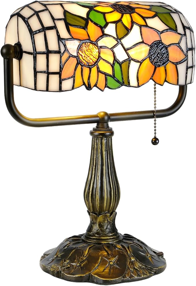 Tiffany Bankers Desk Lamp,Sunflower Stained Glass Piano Light with LED Bulb, Vintage Tiffany Style Desk Lamp for Office, Study, or Joyful Home Décor.