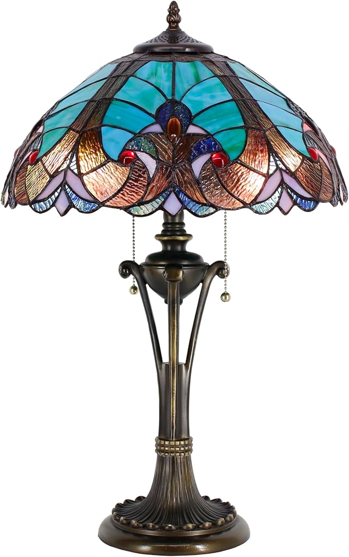 Tiffany Table Lamp Green Liaison Stained Glass Desk Lamp 16X16X24 Inches Reading Light