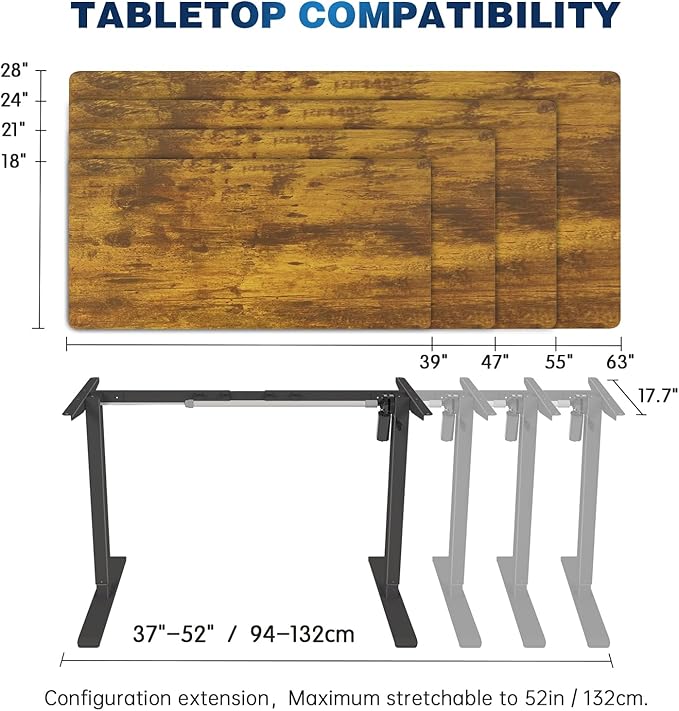Standing Desk Frame Electric Adjustable Legs, Stand up Desk Frame Workstation Desk Base, Adjustable Standing Desk Legs, 3 Memory Height Settings, with Cable Management Tray, Headphone Hook