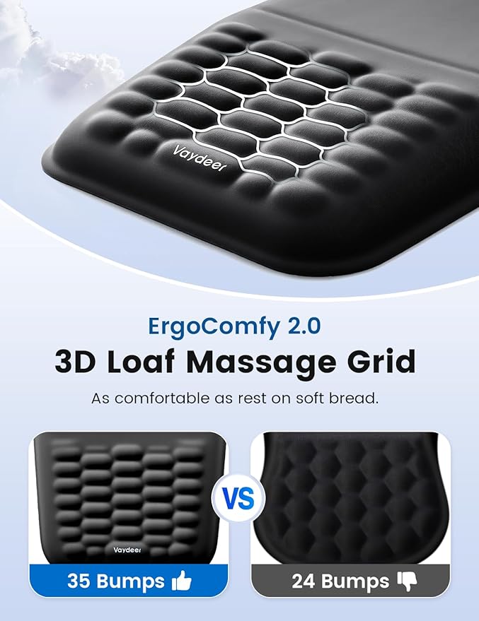 Vaydeer Ergonomic Mouse Pad with Wrist Support – Memory Foam Mousepad with Massage Bulge & Non-Slip PU Base, Relieves Carpal Tunnel Pain, Ideal for Computer, Laptop, Office & Home (11.7×7.6 in, Black)