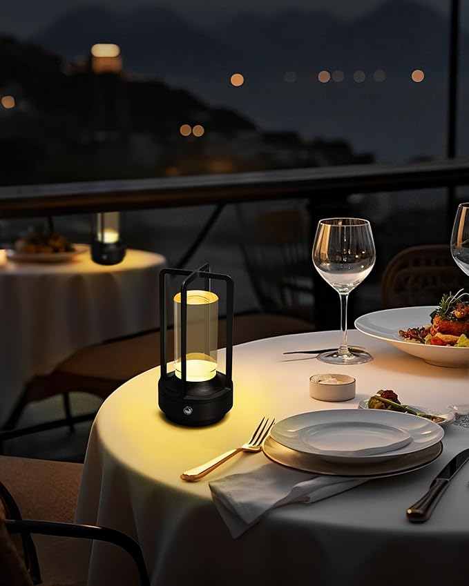 Set of 2 Cordless Table Lamps, LED Rechargeable Battery Operated Desk Lamps with 3 Color Stepless Dimmable, Small Light Portable for Outdoor Patio Bar Restaurants Bedroom Bedside (Black)