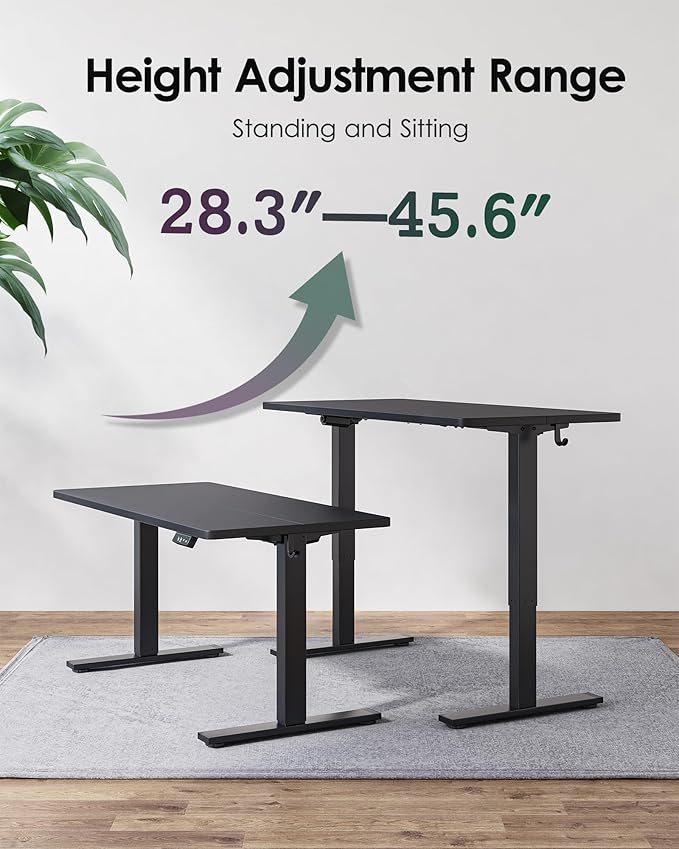 TIQLAB Standing Desk 47 x 24 inch, Electric Height Adjustable Desk with Splice Board, Stand Up Desk, Sit Stand Computer Desk for Home Office, Black Frame/Black Top