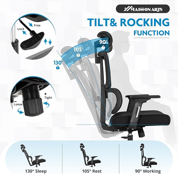 MAISON ARTS Ergonomic Mesh Office Chair, High Back Comfortable Task Chair, Modern Desk Chair with Adjustable Lumbar Support and Headrest - Extra Support for Neck and Upper Back